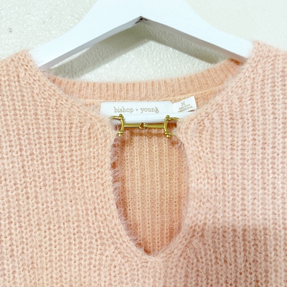 NWT Bishop + Young Ana Cut Out Horsebit Eyelash Peach Sweater in Spritz Tweed M - Picture 2 of 5